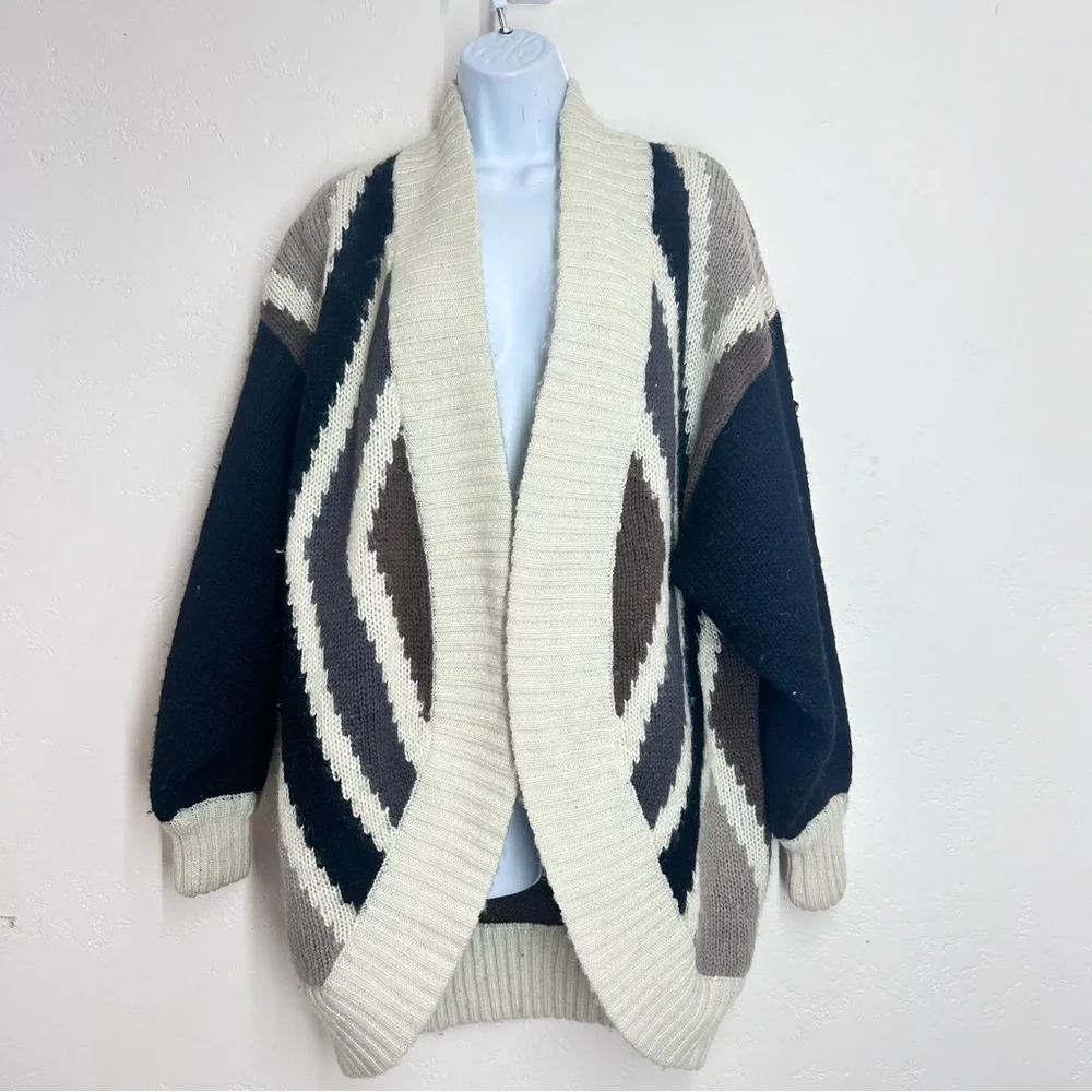 Oversized Vintage Cocoon Mohair Blend Geometric Patterned Women's Sweater S/M